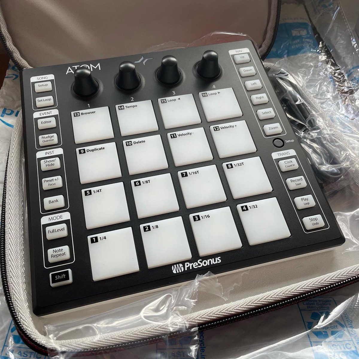 AeonCode's tweet photo. Our new drummer showed up today. A very fresh dude! looking forward to the rhythms he can create 😋 #AeonCode #presonus #PersonusAtom #LogicProX #AppleLogicProX #Synthwave #DarkWave #DarkSynth #DarkSynthwave #DrumController #MakingBeats #BeatMaker #FingerDrumming #MidiController https://t.co/OBkCH8bsKj