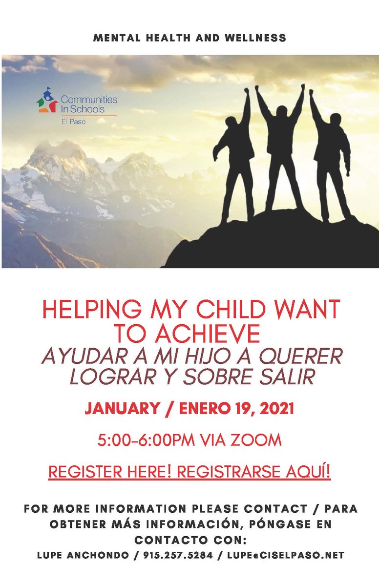 CIS_Wellbeing's tweet photo. Do you want to learn how to help your child want to achieve? If so, join us tomorrow January 19th from 5-6pm via zoom. Register below!
https://t.co/2F02fhOJpm https://t.co/319zTTo9Wf