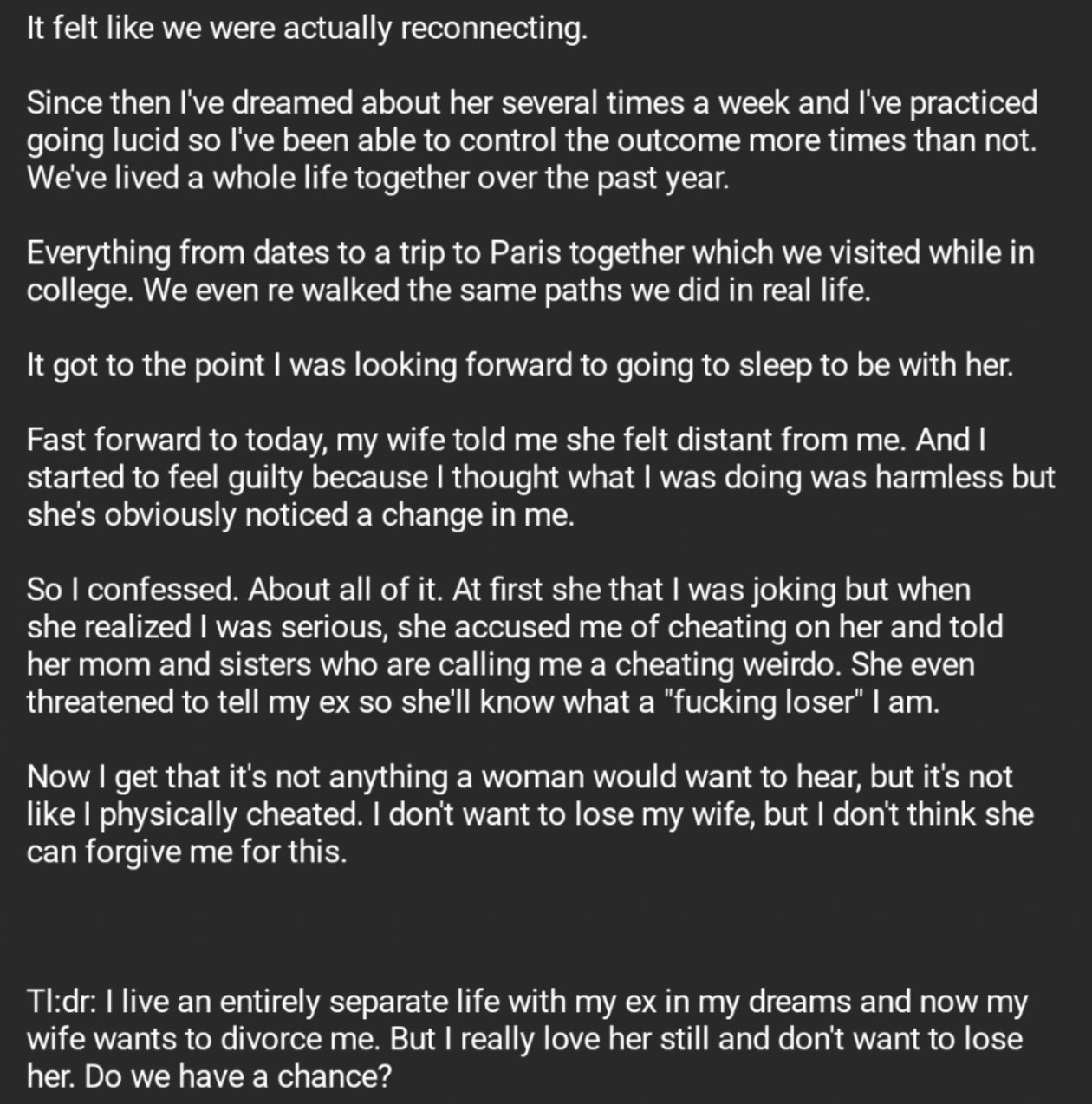 Relationships Txt My M 31 Wife 28 Wants A Divorce Because I Live An Entirely Different Reality With My First Love F29 In My Dreams T Co 372c7jxglw T Co Kw48sus8ac Twitter