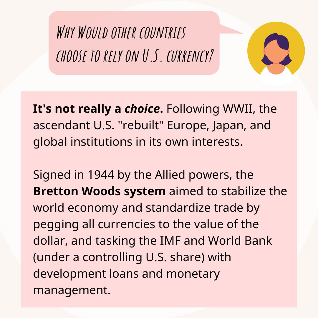 Following World War II, the ascendant U.S. forged a new international financial system, based on the dollar standard and U.S. dominated institutions like the IMF and World Bank.