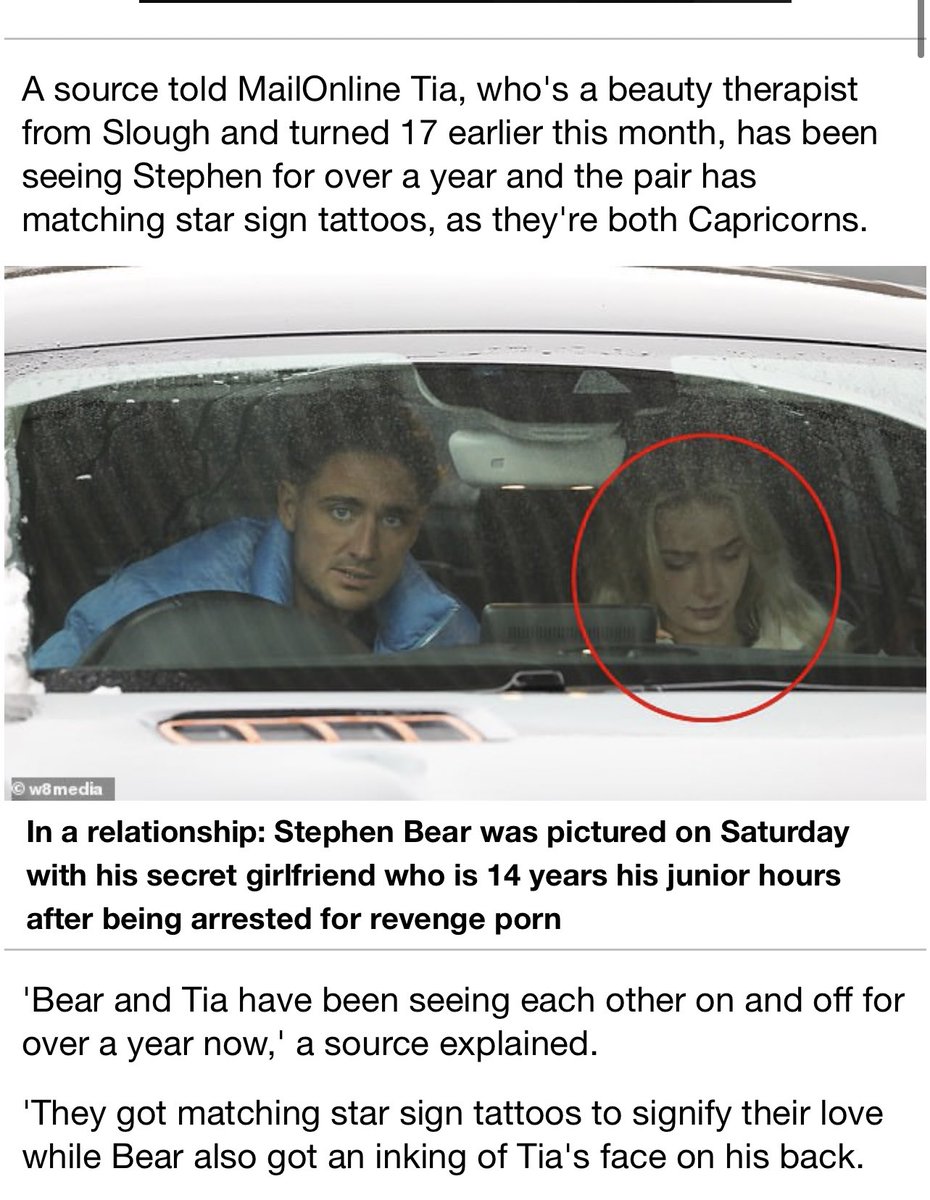 Nah I feel sick honestly Stephen Bear is 31 and his girlfriend ONLY just turned 17 a week ago  And he’s been with her for a year? So she was 15 when he met her and he was basically 30? Fucking arrest him man.