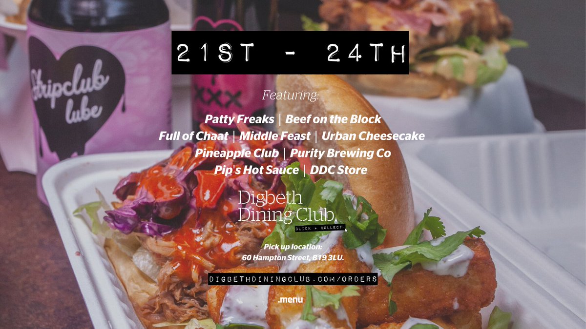 DigbethDiner's tweet photo. FREE FOOD GIVEAWAY! 🌮

Here is your brand new lineup for the weekend, and it's a big one! 

RT this tweet and we'll give one winner £40 to spend at Click + Collect. Winner announced on the 21st.

ORDER➡️https://t.co/arT5qloDLL https://t.co/hzvvAJlnR9