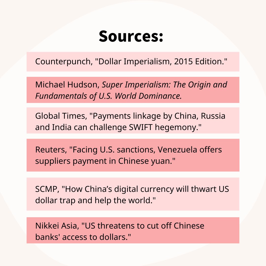 Seeking financial sovereignty, countries targeted by sanctions are turning to de-dollarization. Iran and Venezuela sidestep have conducted oil trade with the yuan; Russia, China, and India are working on an international payment system outside of the U.S.-backed SWIFT system.
