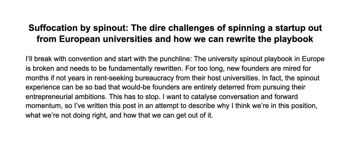 Quick intro teaser: The university spinout playbook in Europe is broken and needs to be fundamentally rewritten.