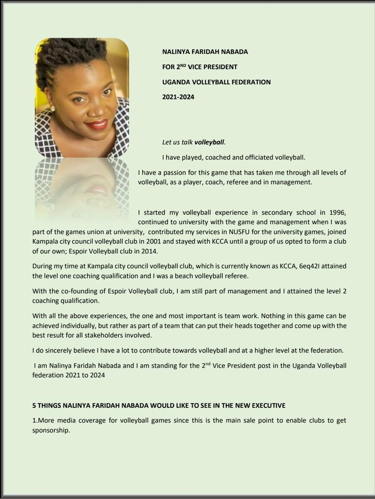 fnalinya's tweet photo. Please vote as I vie for 2nd Vice President @Ugvolley in the Congress 31st January 2021 
@Ahabwep @SweetSuubi @AhumuzaP @EspoirVC https://t.co/gp94ML3eB8