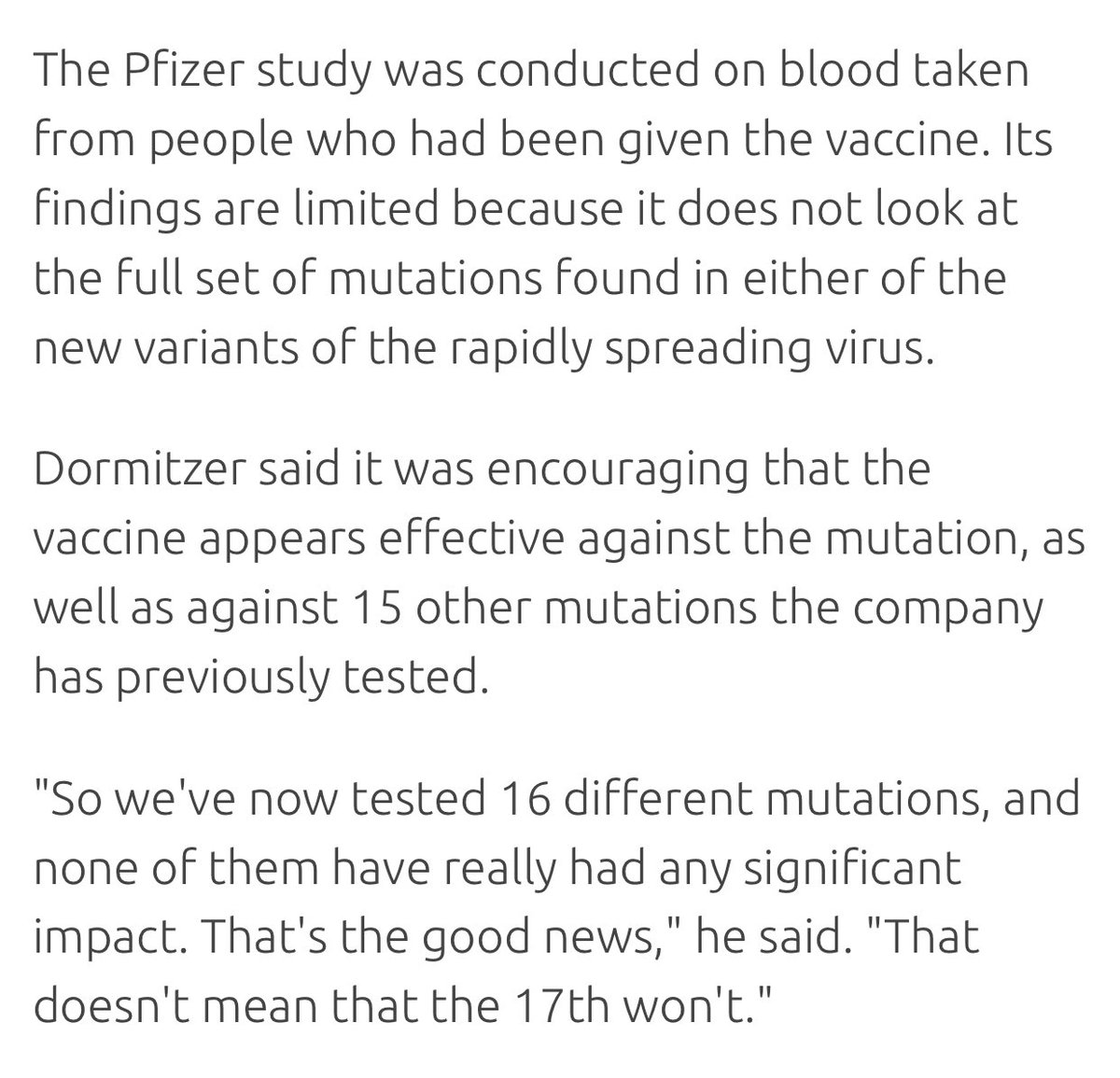 6) scratching my head... Pfizer claims they did a similar study & tested 16 different mutations (from B117) and didn’t find any effect. But they didn’t look at “full set of mutations found”—maybe they didn’t test the full combination like  @GuptaR_lab did.  https://news.trust.org/item/20210108022715-m5obt