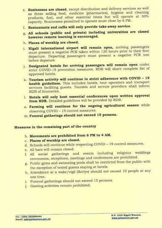rbarwanda's tweet photo. BREAKING: 
- Unnecessary visits and movements in @CityofKigali are prohibited. 
-All Civil servants to work from home. 
-Businesses are closed in Kigali. 

Read full Statement on Cabinet Resolutions of 18/01/2021 https://t.co/9Sy2TNzf2D