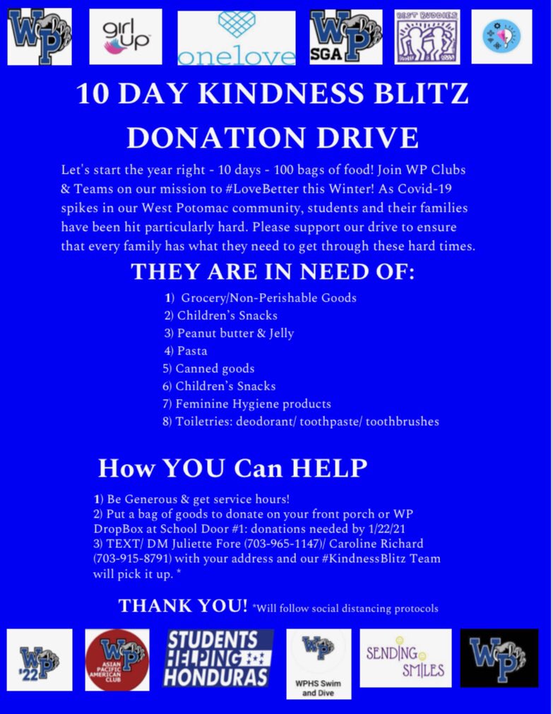 For today’s National Day of Service, consider helping out the West Potomac community by donating to this drive!!!