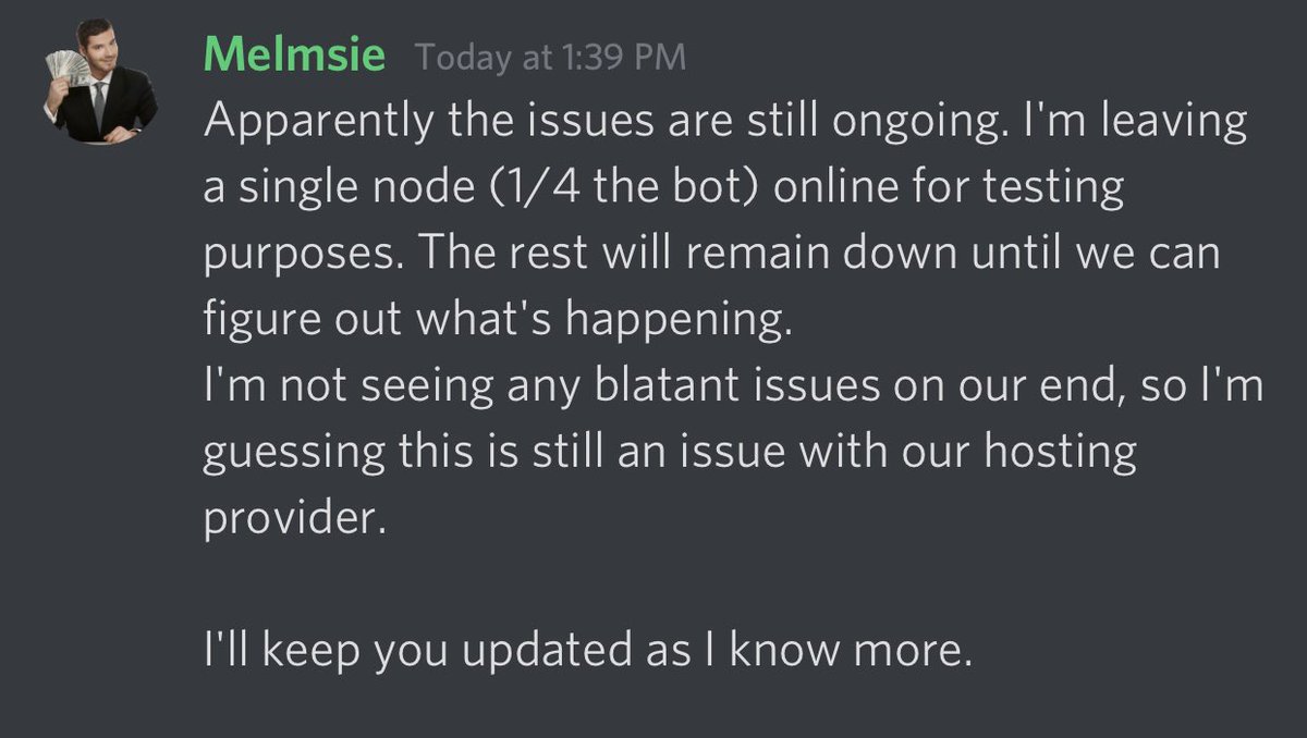 dankmemerbot's tweet photo. Update on the bot having issues. https://t.co/4pfgqHEvHX
