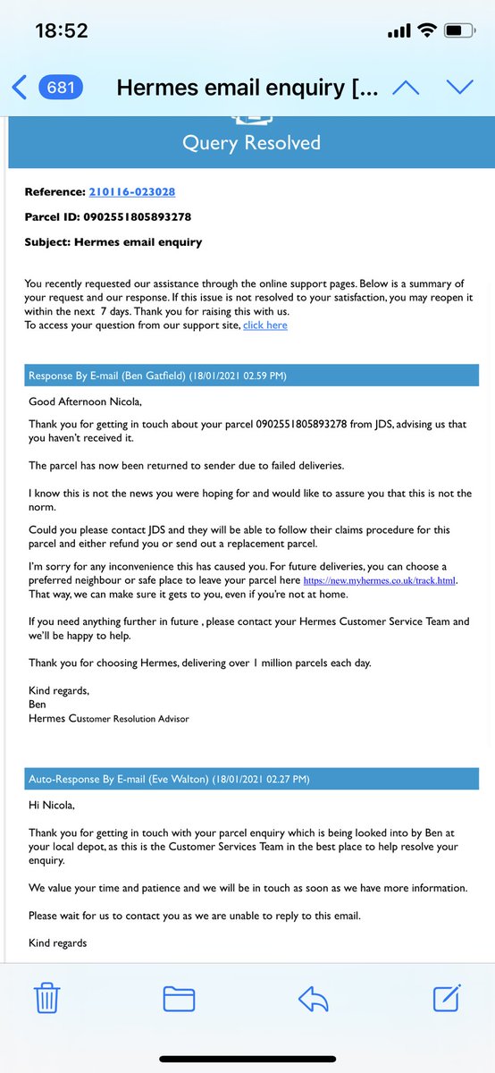 Ashurst_1985's tweet photo. @Hermesparcels I am literally at my wits end with this company. Please can I verbally speak with someone to resolve the issue you constantly have with my address. EVERY delivery that I order &amp; comes through you I never receive. Now yet again I have had 1 attempt &amp; returned! https://t.co/uYxeYQAn7X