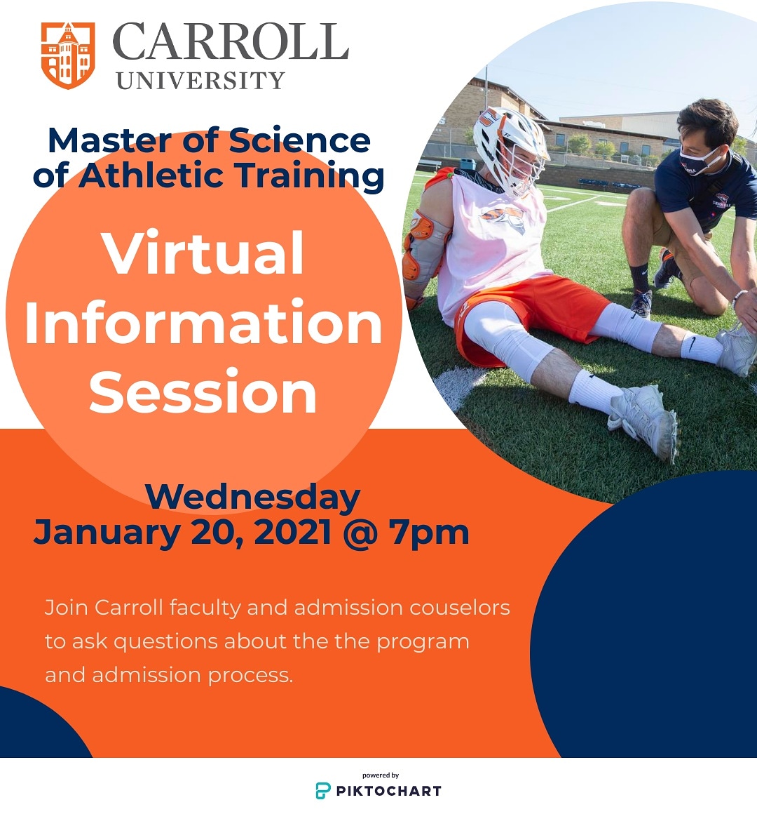 CarrollU_MSAT's tweet photo. Join us for a virtual information session. Meet with Carroll U MSAT faculty and admission counselors to get all of your questions about the program answered. The meeting will be held using Microsoft Teams on Wednesday, January 20th, 2021 at 7pm.
https://t.co/DgnnVPi7dj https://t.co/dvSYVFHDL9