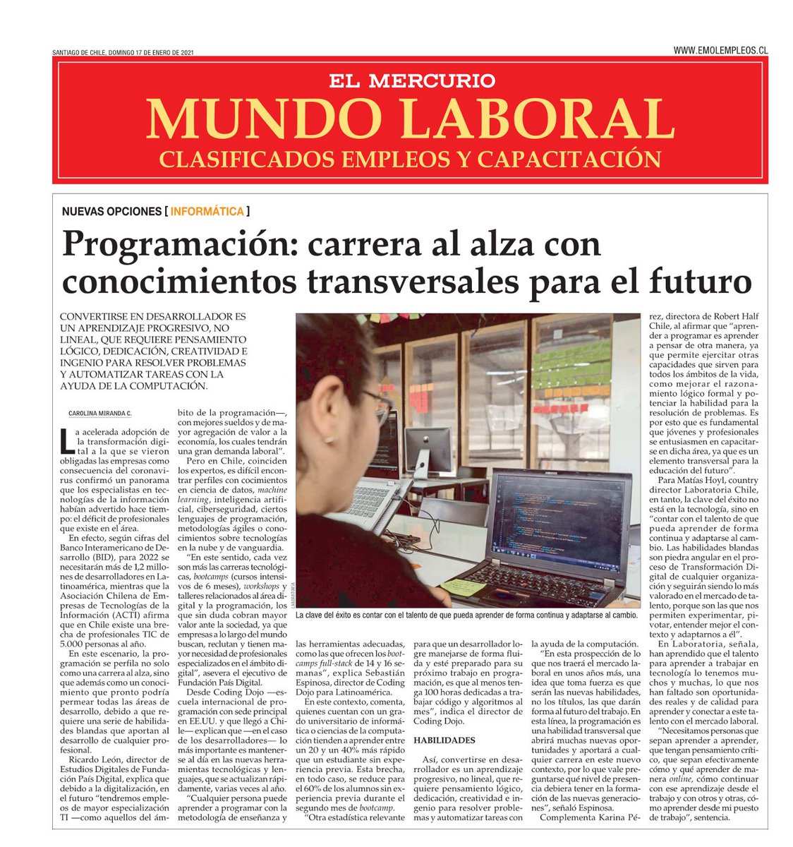 fpaisdigital's tweet photo. 📰 Los invitamos a revisar la nota de @ElMercurio_cl enfocada en la relevancia que tiene la #programación. Ricardo León (@RLe_On), director de Estudios Digitales de @fpaisdigital, destaca que cada vez es mayor la demanda laboral de carreras tecnológicas👇🏽 
https://t.co/SNlZ9wjyYY https://t.co/f6ffGfzWwJ