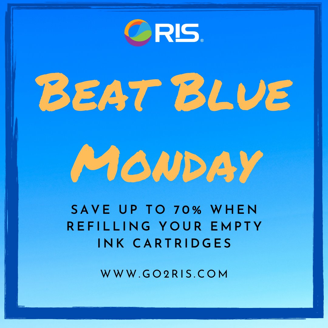 Today is #BlueMonday, which has been claimed to be the saddest day of the year. There are no Monday Blues here, with savings of up to 70% over buying a new OEM cartridge, our ink cartridge refill service is sure to put a smile on your face. #RIS #refill go2ris.com