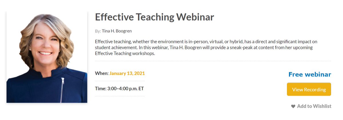 Did you miss our Effective Teaching webinar with Dr. Tina Boogren last week?

Catch the free recording here: bit.ly/3nR1749

Unlock the power of using an instructional model and learn tips to increase your teaching effectiveness in the classroom. 

<a href="/THBoogren/">Tina H. Boogren, PhD</a>