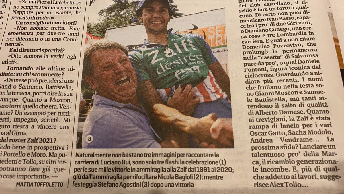 Il mattino di oggi- Felice di essere tra le foto scelte per riassumere la carriera di Luciano Rui .
Mi ha fatto capire molte cose quando a 20 anni pensi di sapere tutto...
I miei anni in Zalf sono tra i ricordi più belli della mia vita. #zalf #cycling