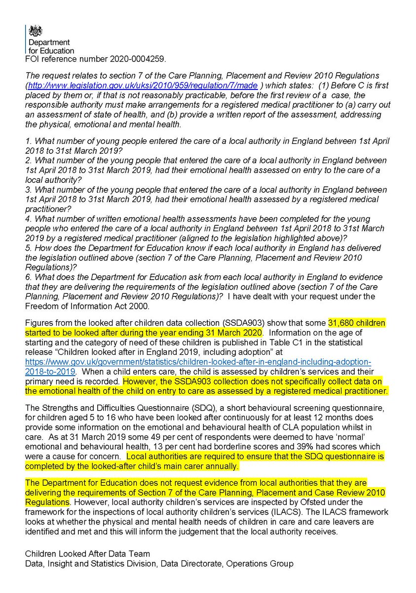 Isabels_Voice's tweet photo. @JoshMacAlister further evidence from the DfE that the Government are not ensuring that legislation to improve the emotional &amp; mental health of CIC is not being enacted. Are you able to rectify the Government's dereliction of duty? https://t.co/1mmiKeYVOI