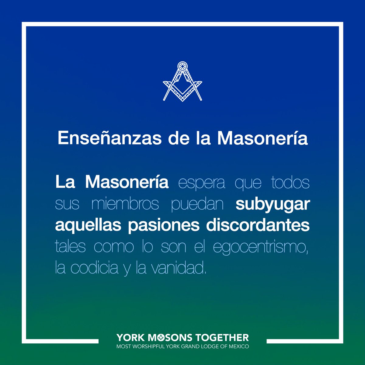 Teachings of Freemasonry.

Freemasonry hopes all its members can subdue all those discordant passions such as self-centeredness, greed and vanity.

#freemasonry

#yorkmexicomasons #yorkmasonstogether #2b1ask1