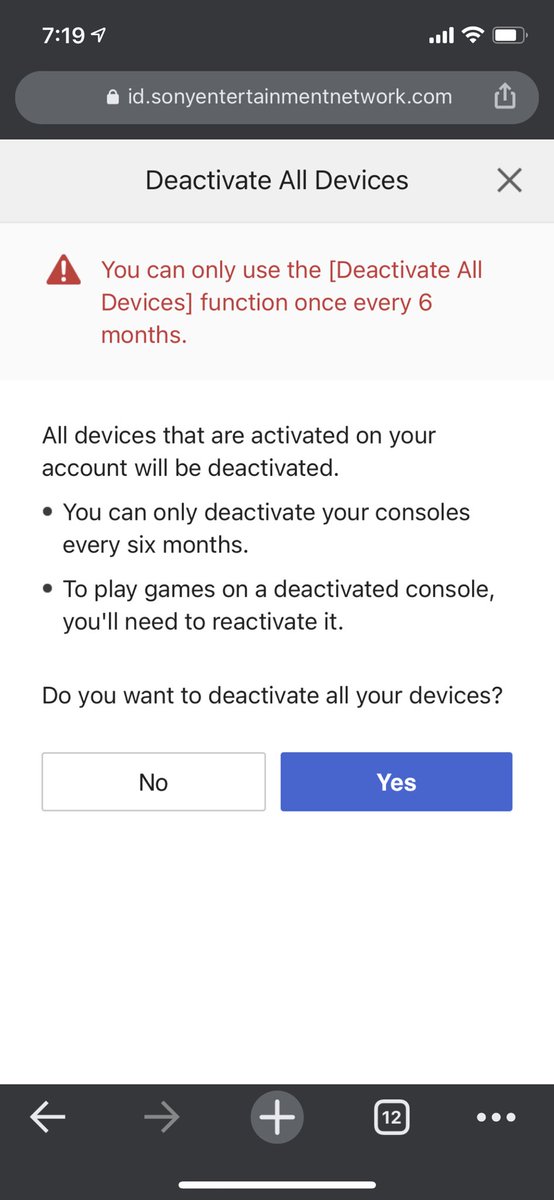 Wickenz1's tweet photo. @AskPlayStation I don’t get an error code but this instead, I’ve never deactivated a console before though. https://t.co/rNMQ8fNgfd