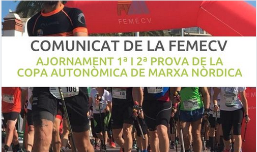 No pudo ser 😢,    aplazadas las dos primeras competiciones del circuito valenciano de Marcha Nórdica.