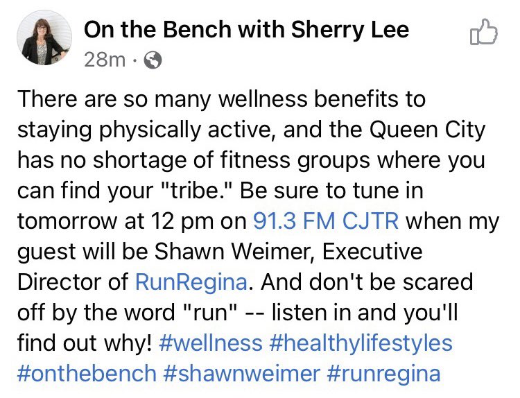 RunQCM's tweet photo. Tune in to @CJTR_Radio tomorrow (Tuesday) at noon for an interview with @RunRegina @GMSlivingwell @RunQCM executive director Shawn Weimer.
#qcm2021 #runregina #runqcm #qcm #queencitymarathon #regina #yqr #sask #saskatchewan #canada #virtualrace #virtualrun #virtualchallenge https://t.co/l9AU3HXDEW