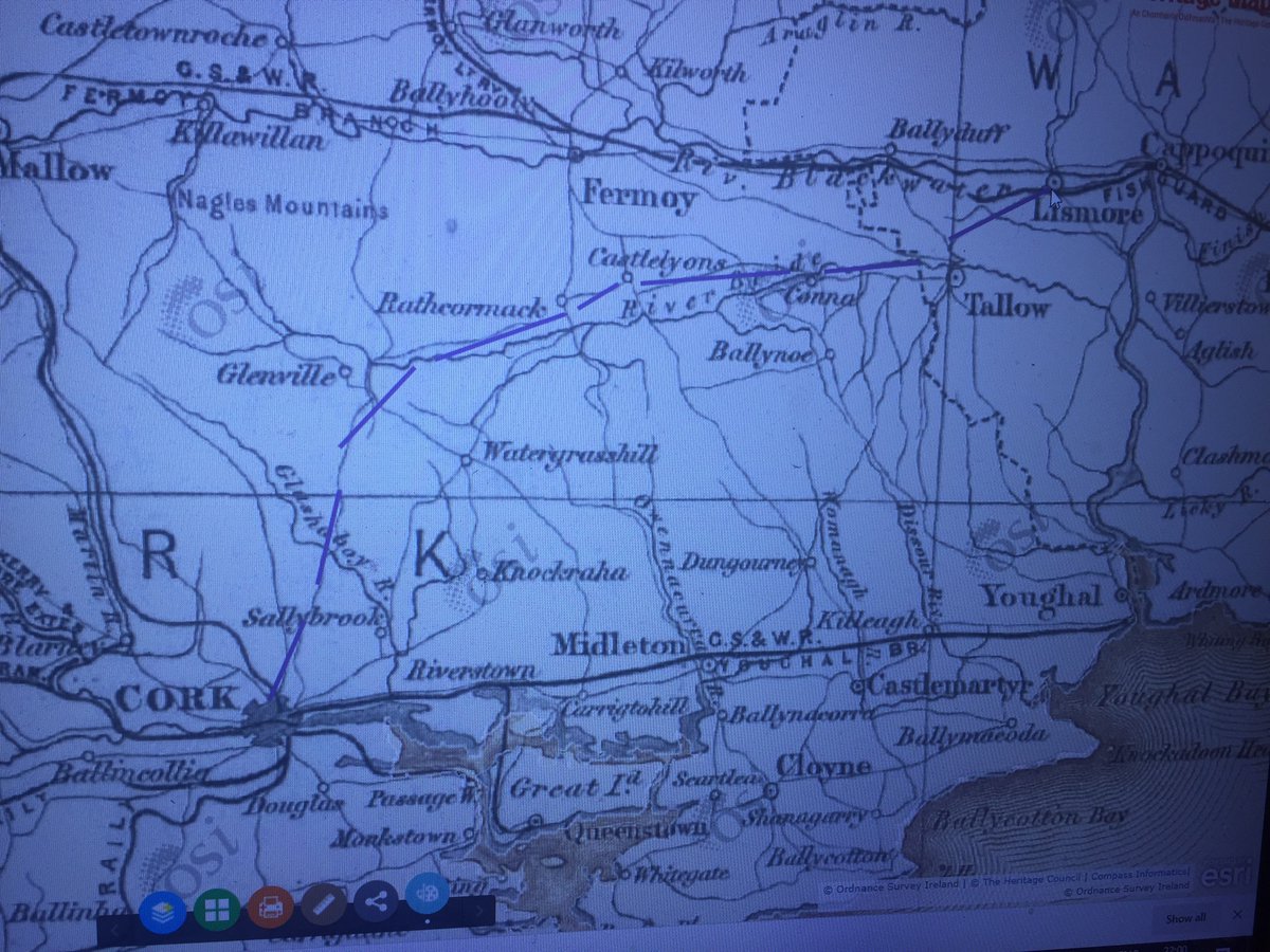 The main Dublin road headed out by Castlelyons, home of Viscount Barrymore, and on to Kilworth “a small market town”. Clogheen was next “a little town with some good houses” and on to Lismore  #Boyne