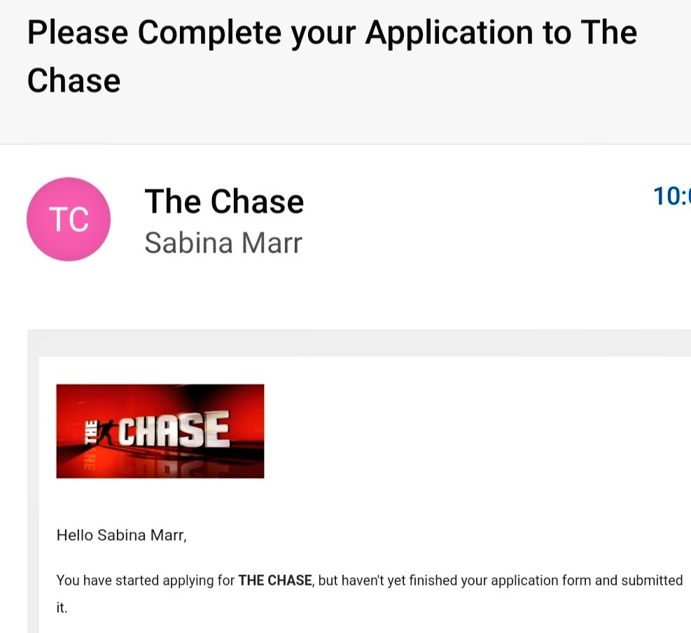 sabinamarr's tweet photo. I didn't realise my love for @ITVChase was that noticeable until I received this email... Turns out my boyfriend has started writing an application in my name 😂 https://t.co/Fu3MkcQ3wV