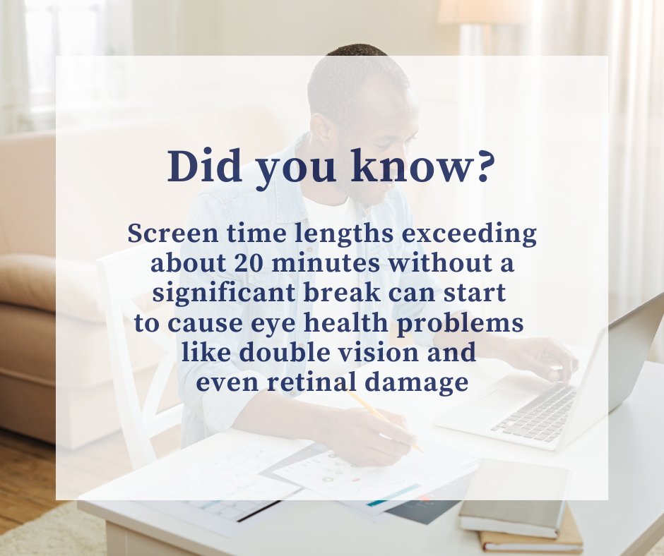 ICONeyecare's tweet photo. Did you know? Screen time lengths exceeding about 20 minutes without a significant break can start to cause eye health problems like double vision and even retinal damage? Click the link in our bio to read more about how screen time can affect your eyes. https://t.co/PvLTKXMoRd
