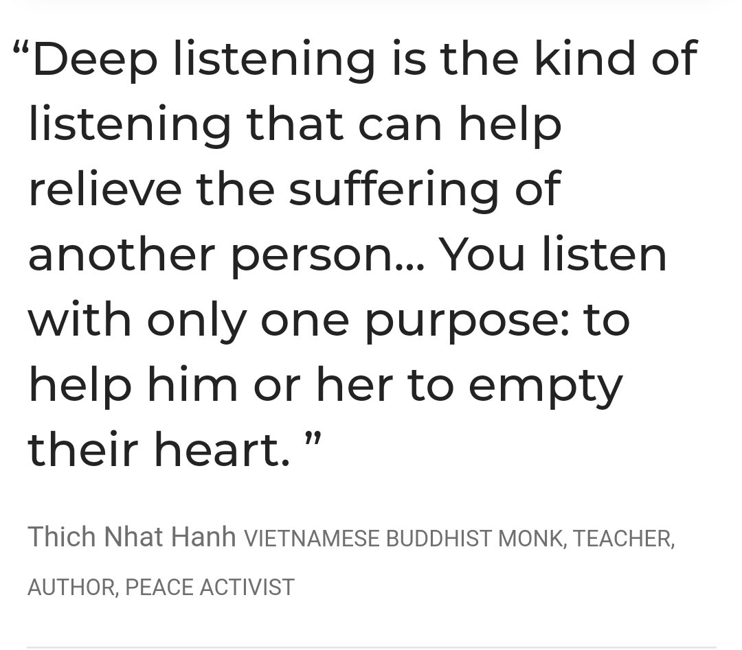 _LisaCherry's tweet photo. When people think they will be listened to, they might expect this transformational type of listening. But the person saying they want to listen may not have even considered that the alleviation of suffering is desired through being heard. Managing expectations is kindness. https://t.co/eaBp3s8Nwq