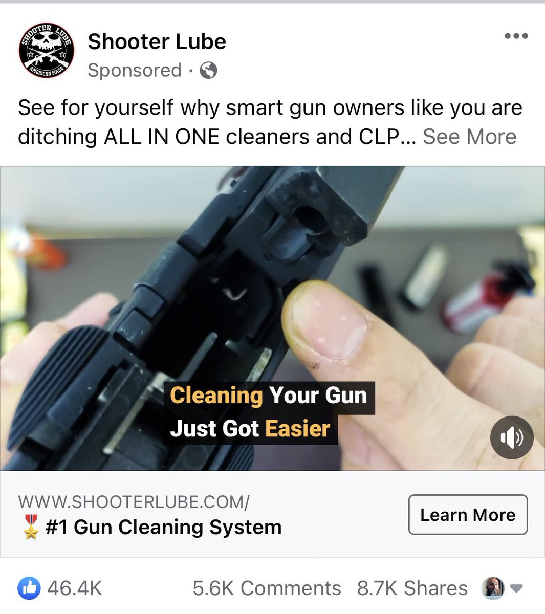 8/x Facebook’s algorithm has figured out that I’m engaging with ads related to weapons and armor, so I’m getting served more. I’m sure police around the country are *really* excited about the quick-draw under-dashboard pistol mount being a thing.