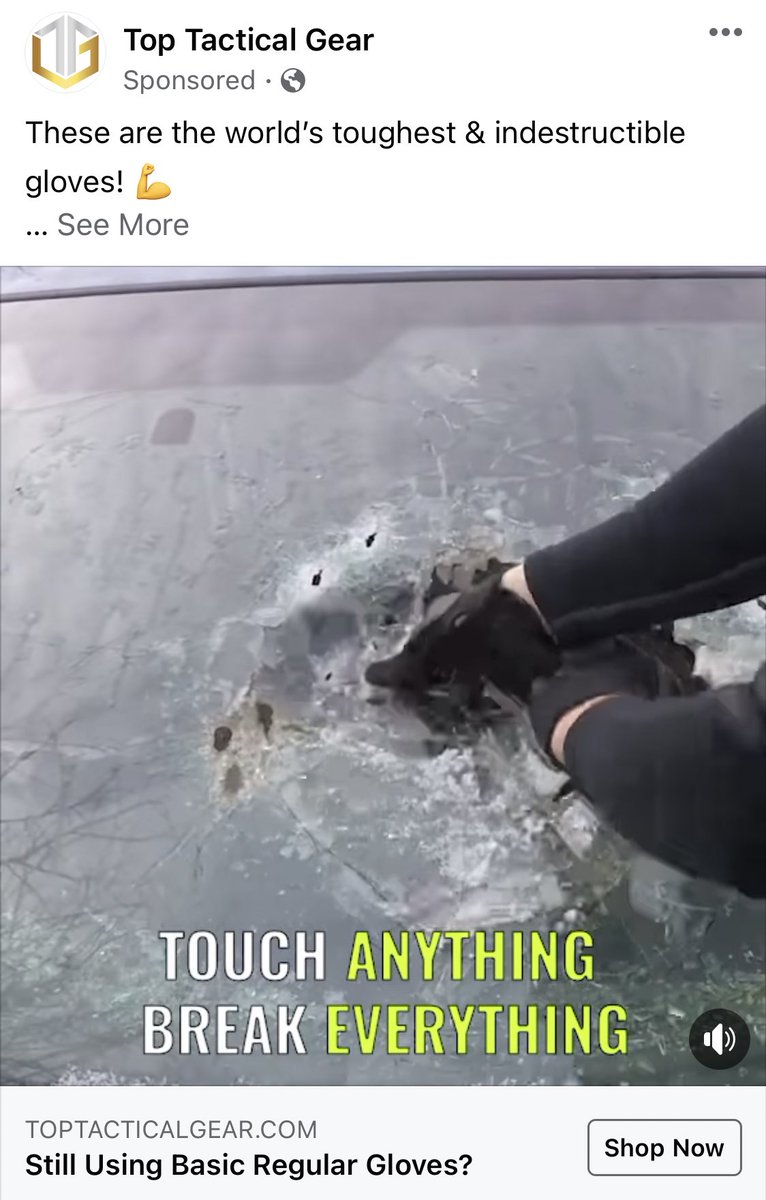 8/x Facebook’s algorithm has figured out that I’m engaging with ads related to weapons and armor, so I’m getting served more. I’m sure police around the country are *really* excited about the quick-draw under-dashboard pistol mount being a thing.