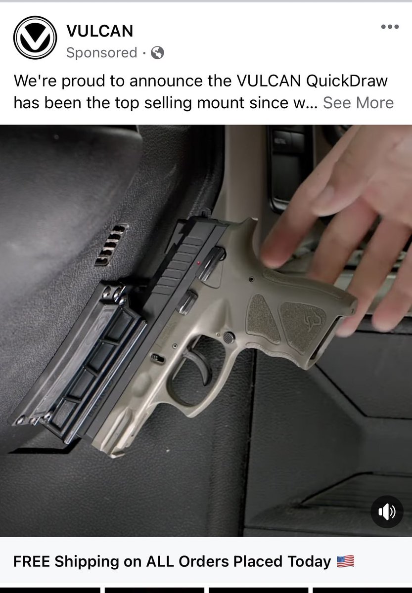 8/x Facebook’s algorithm has figured out that I’m engaging with ads related to weapons and armor, so I’m getting served more. I’m sure police around the country are *really* excited about the quick-draw under-dashboard pistol mount being a thing.