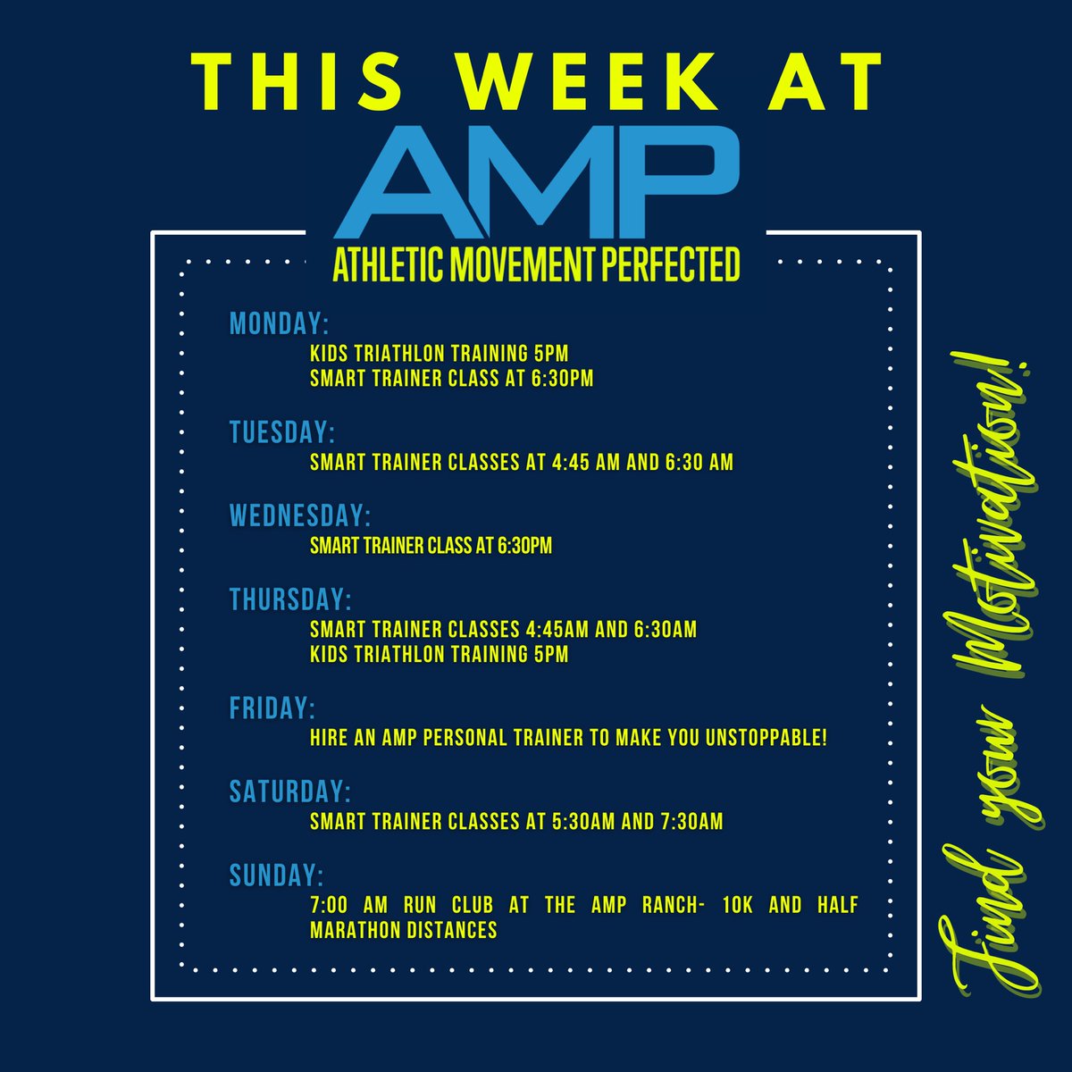 AMP_Ranch's tweet image. Here’s what we’re up to this week! Contact us to join athleticmovementperfected.com/contact-us/ 

#fitness #smartcycle #cycle #cycling #run #runclub #triathlon #triathlontraining #ironman #ironmantraining #AMP #naperville