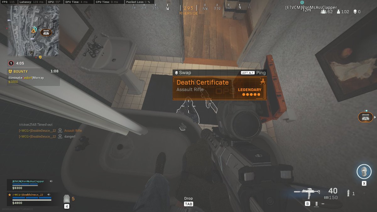 doubledeuce_ttv's tweet photo. Please fix the picture below where equipment gets stuck in things and not able to be picked up i tried picking up the satchel and it was stuck to the tub. @RavenSoftware https://t.co/SN1M7EJEZz