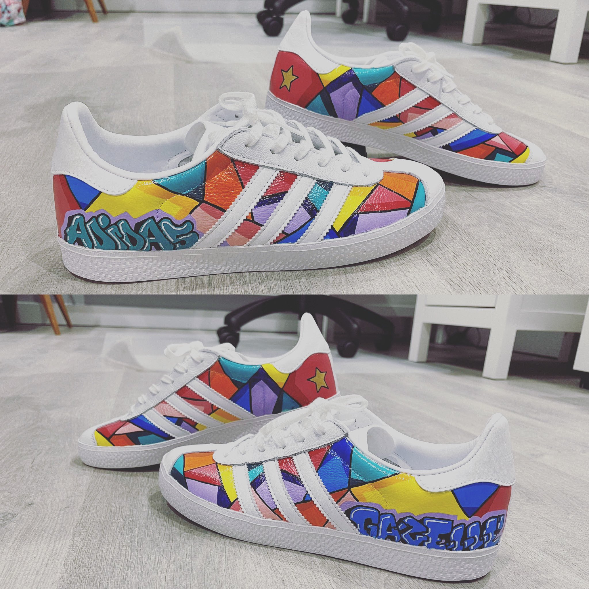 hannah vaughan™ on Twitter: "Custom painted gazelles and ready to wear 😎🤓 #customsneakers #adidas #gazelle #angulespaint https://t.co/OC0FcrC267" / Twitter