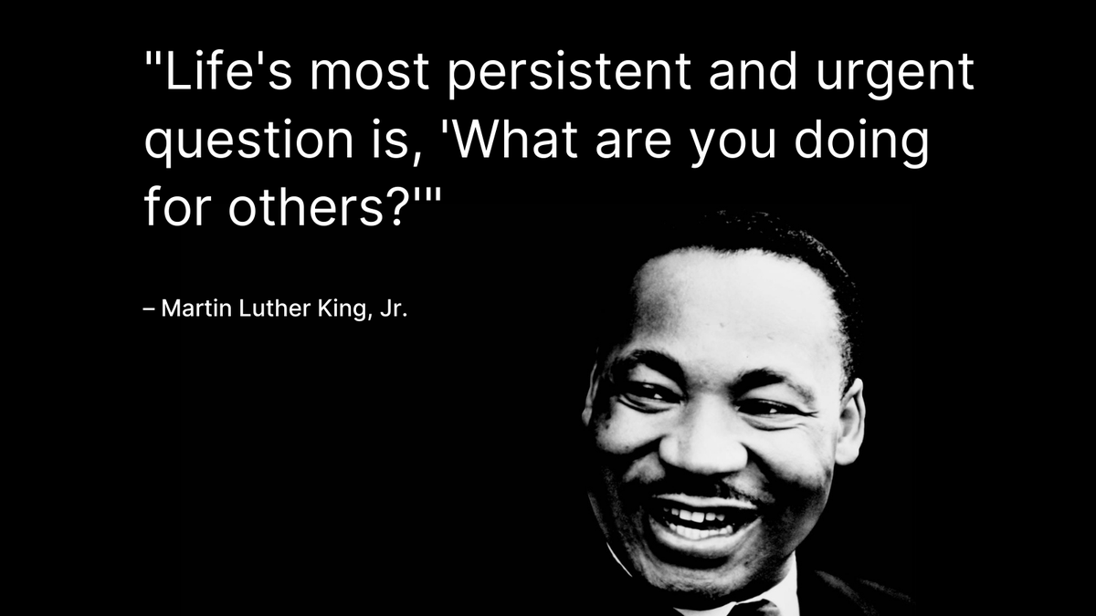 RACEPLACE's tweet image. &quot;Life&apos;s most persistent and urgent question is, &apos;What are you doing for others?&apos;&quot; – Martin Luther King, Jr. 
Happy #MLKDay   🙏