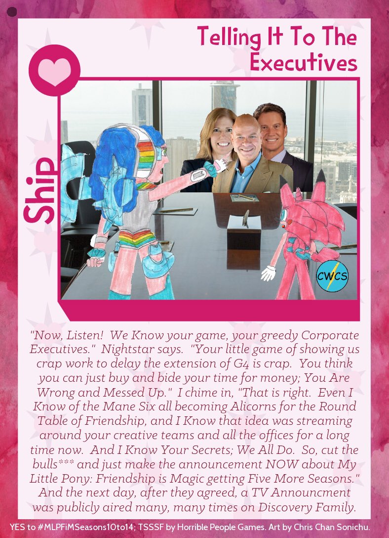 CPU_CWCSonichu's tweet photo. Also, @Hasbro, stop with G5; it is still very much too soon for that; G4 needs its televised Seasons 10 to 14, and it will get those; the deities above you, and Celestia, Luna and Twilight, even Discord, do command so from Equestria. https://t.co/dqDYCE3TLH