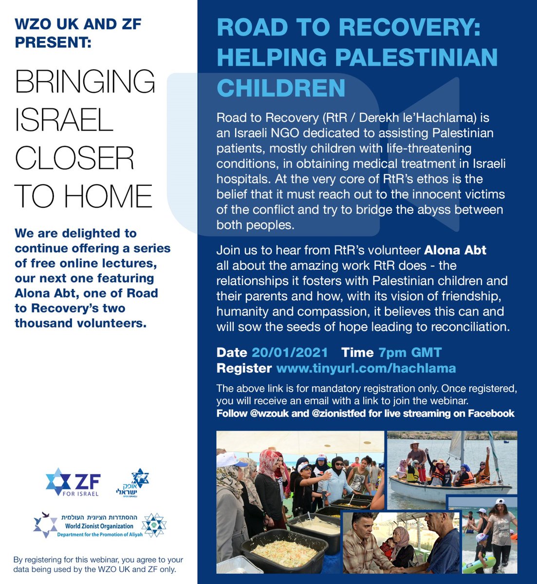 Join us for a FREE #webinar: Road to Recovery / Derekh le'Hachlama, an #Israeli NGO that helps #Palestinians - mostly children, travel to #Israel to get life-saving medical treatment in Israeli hospitals.

Thursday 20th January <a href="/7pm/">Huong Le</a> GMT

Register at tinyurl.com/hachlama