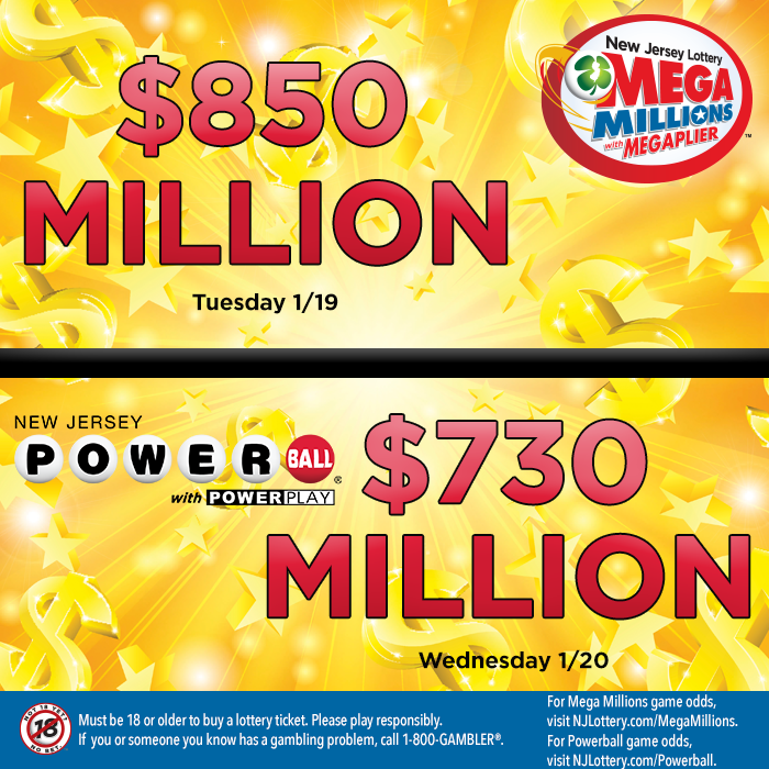 TWO MAJOR JACKPOTS ON THE LINE THIS WEEK! $850,000,000 Mega jackpot/$730,000,000 Powerball jackpot!
WEEKEND WINNER ROUNDUP!
MEGA MILLIONS (1/15): TWO $1,000,000 WINNERS; NINE $10,000 WINNERS - https://t.co/MtFzPA8547
POWERBALL (1/16): TWO $50,000 WINNERS -https://t.co/RG7Rj25BwE https://t.co/JlPR0OLMEp