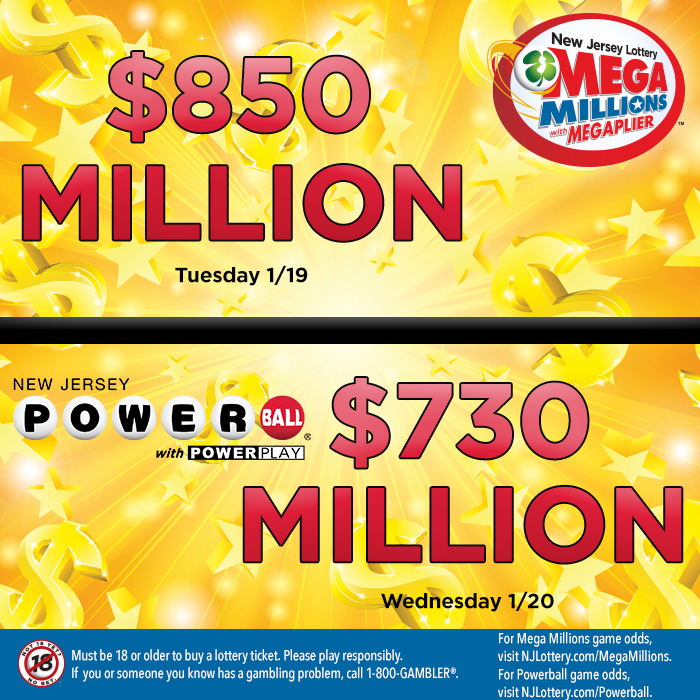 TWO MAJOR JACKPOTS ON THE LINE THIS WEEK! $850,000,000 Mega jackpot/$730,000,000 Powerball jackpot!

WEEKEND WINNER ROUNDUP!
MEGA MILLIONS (1/15): TWO $1,000,000 WINNERS; NINE $10,000 WINNERS - https://t.co/MtFzPA8547
POWERBALL (1/16): TWO $50,000 WINNERS -https://t.co/RG7Rj25BwE https://t.co/JlPR0OLMEp