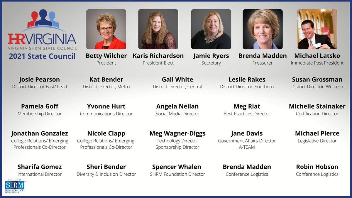 HRVirginia1's tweet photo. Congratulations to our #HRVA 2021 State Council Leadership! We are excited as we look ahead to a successful year. #HRVALeads #HR https://t.co/9qyxddhjI8