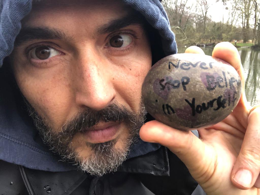 rustyrockets's tweet image. Found this rock on a stump by the river “Never stop believing in yourself” - THANKS! (And yes I put it back!)