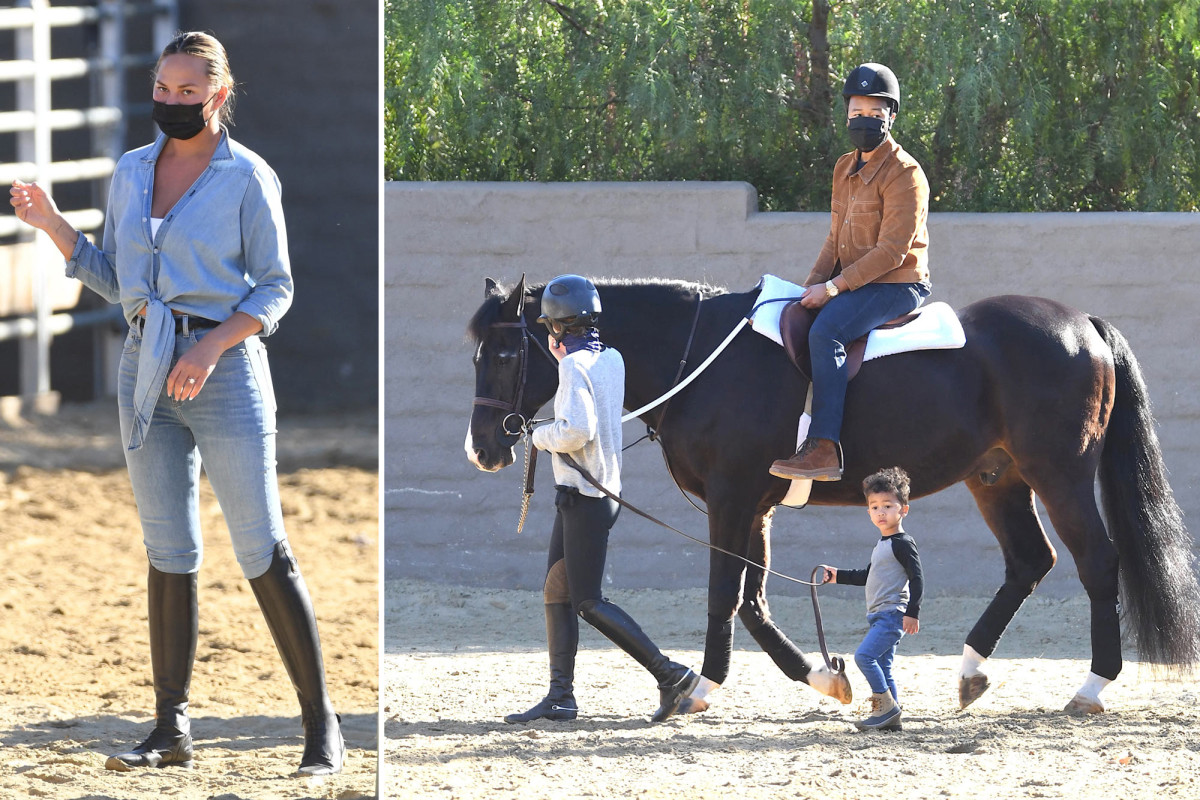 Chrissy Teigen and John Legend go horseback riding with kids