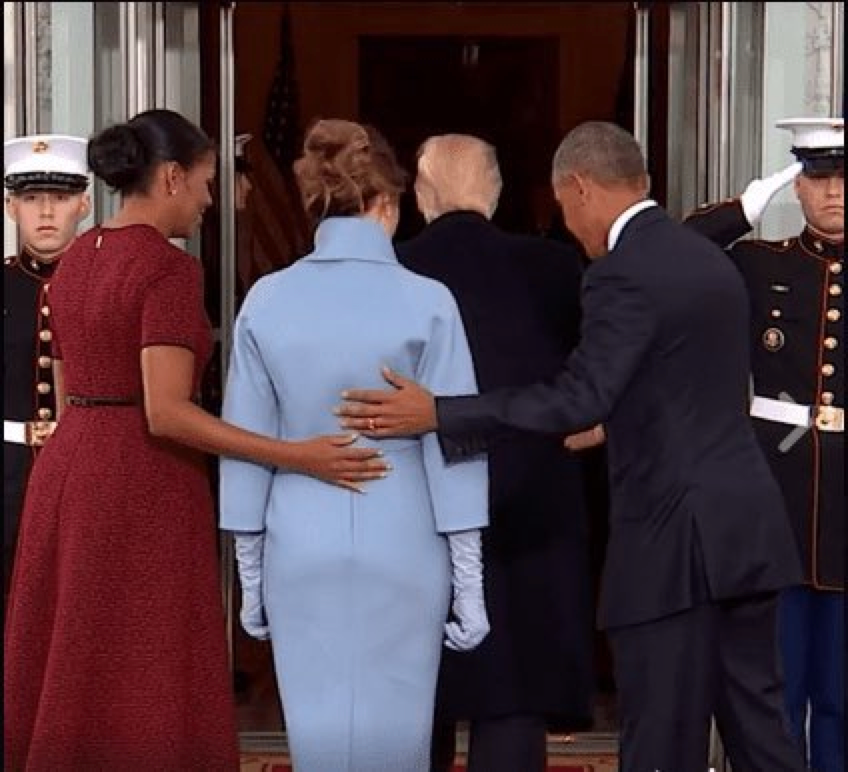 <a href="/FLOTUS/">First Lady Melania Trump</a> This is how the Obamas treated you - because they're decent human beings. 
You, on the other hand, won't even give the incoming FLOTUS the traditional tour of the First Residence.
Be Best was always a sham, and so are you.