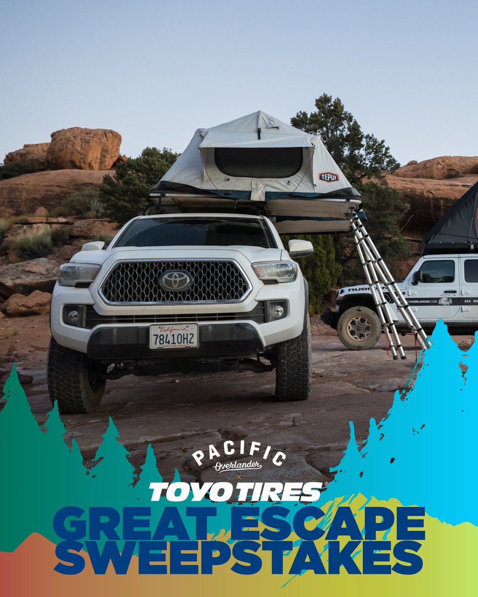 Who wants to win a Grand Canyon overlanding experience or a $500 gift card? Enter the Toyo Tires Great Escape Sweepstakes for the chance to win the grand prize. 4-days / 3-nights in the Grand Canyon w/ @PacOverlander! Enter at https://t.co/UEm1wmhzv7. https://t.co/FdiVy1CfLq