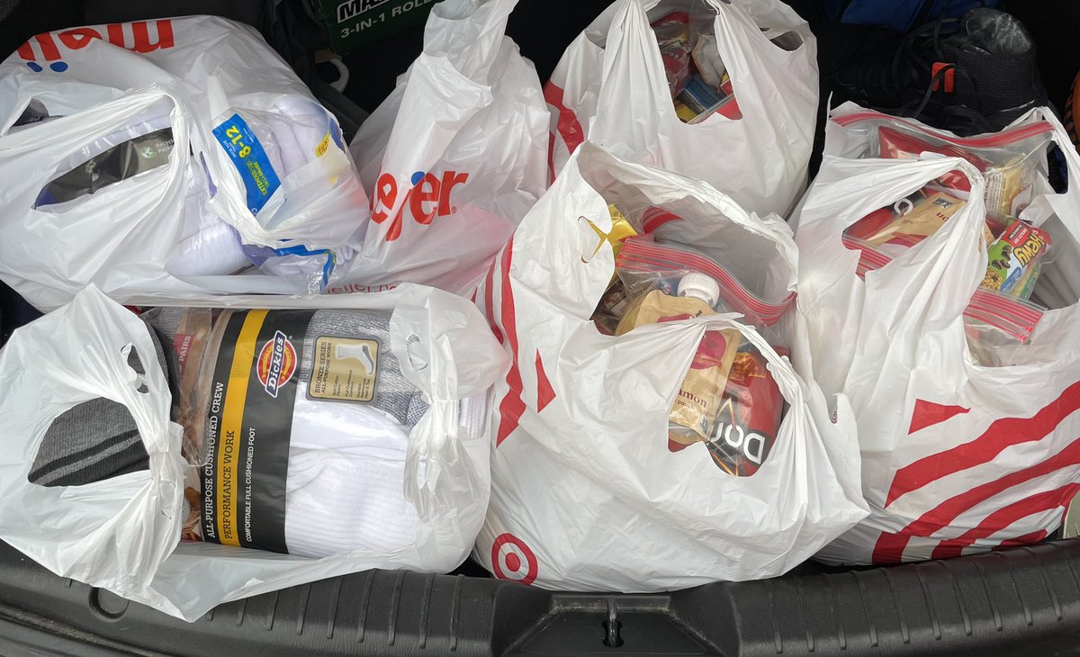 Preparing snacks bags and other donations for <a href="/horizonhousein/">Horizon House Indy</a> for our day on. Humbled by my eldest insisting on spending her own money to add to what we were collecting.