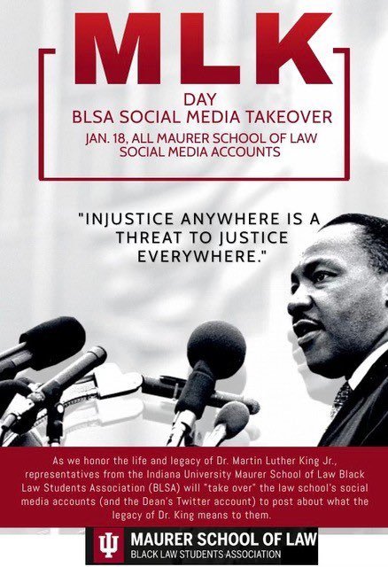 AustenParrish's tweet photo. David A., '21. “Martin Luther King, Jr.'s legacy is a blueprint to guide where we should be going as a nation. It is on us to take heed of his teachings and channel his vision for equality in the work we do from the classroom to legal practice.” #BLSATakeover #MLKLegacyAtMaurer https://t.co/OJty7V3N4c