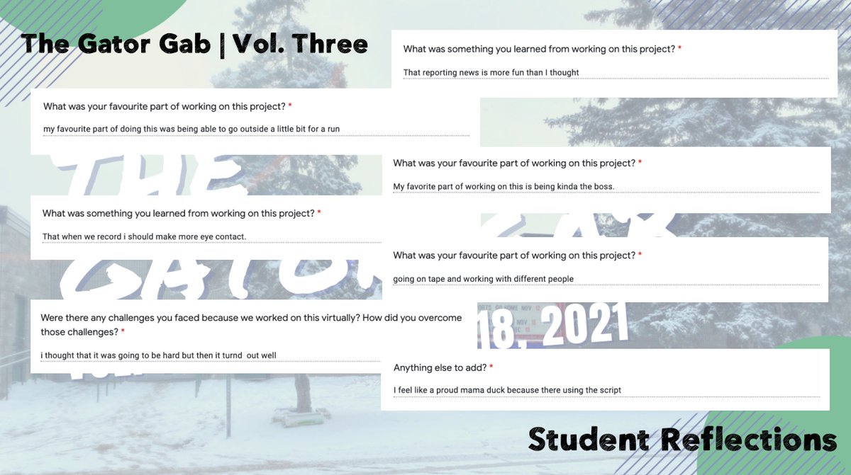 There was so much learning during our Gator Gab project. It was a real collaborative effort; each student had a specific role and deadline to meet. Check out some of their reflections on the project.