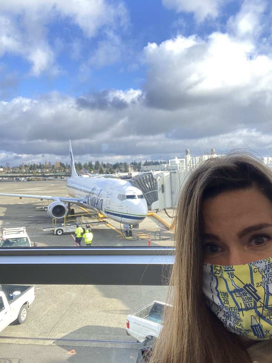 KPAE_Spotter's tweet image. Looking forward to hopping on this @AlaskaAir beauty!! #IFlyAlaska Thanks to @ChartitAll for the custom SEA mask . Never happier than when I’m in the sky 😍❤️