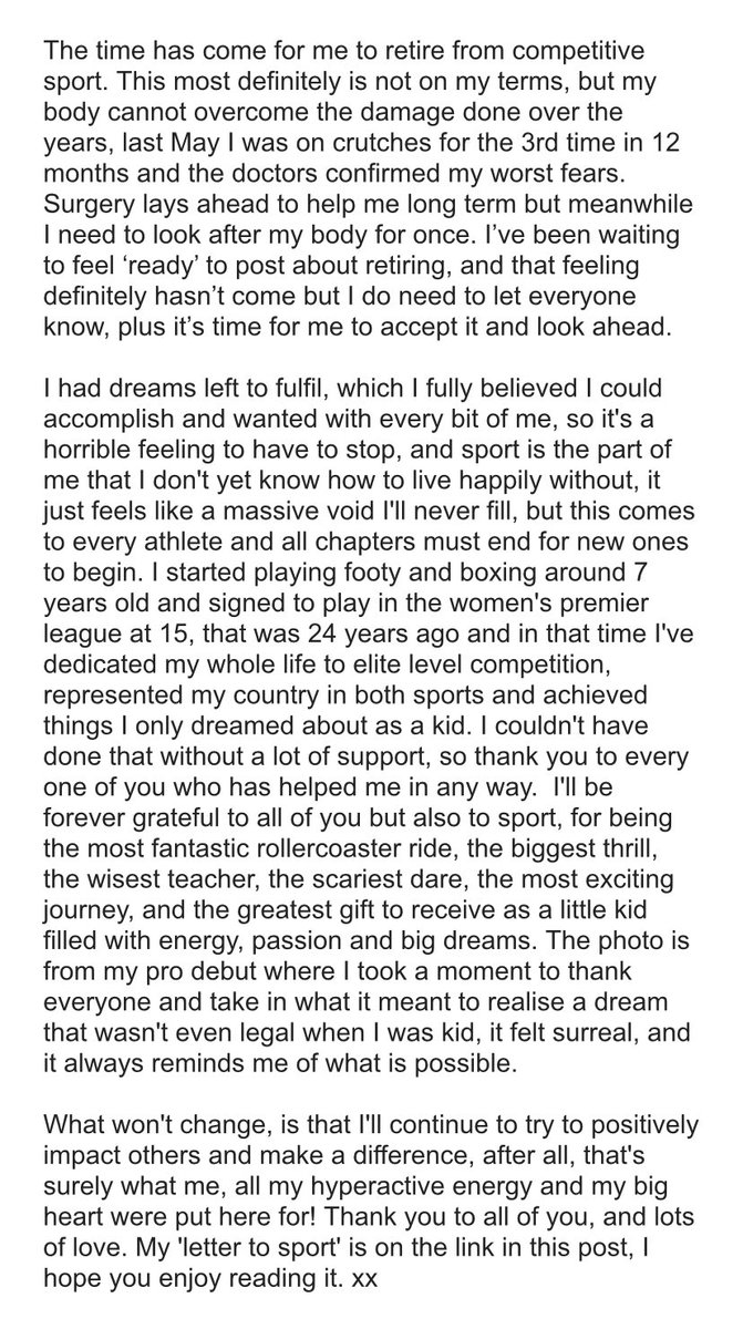 The time has come for me to retire from sport. I’ve shared a few words here &amp; also my ‘letter to sport’ in the link below ✍️ 
Life will never be the same, but I’ll still always try to make a positive difference. I’ve had great support, thank you so much ❤️
blog.stacey-copeland.co.uk/retirement-a-h…