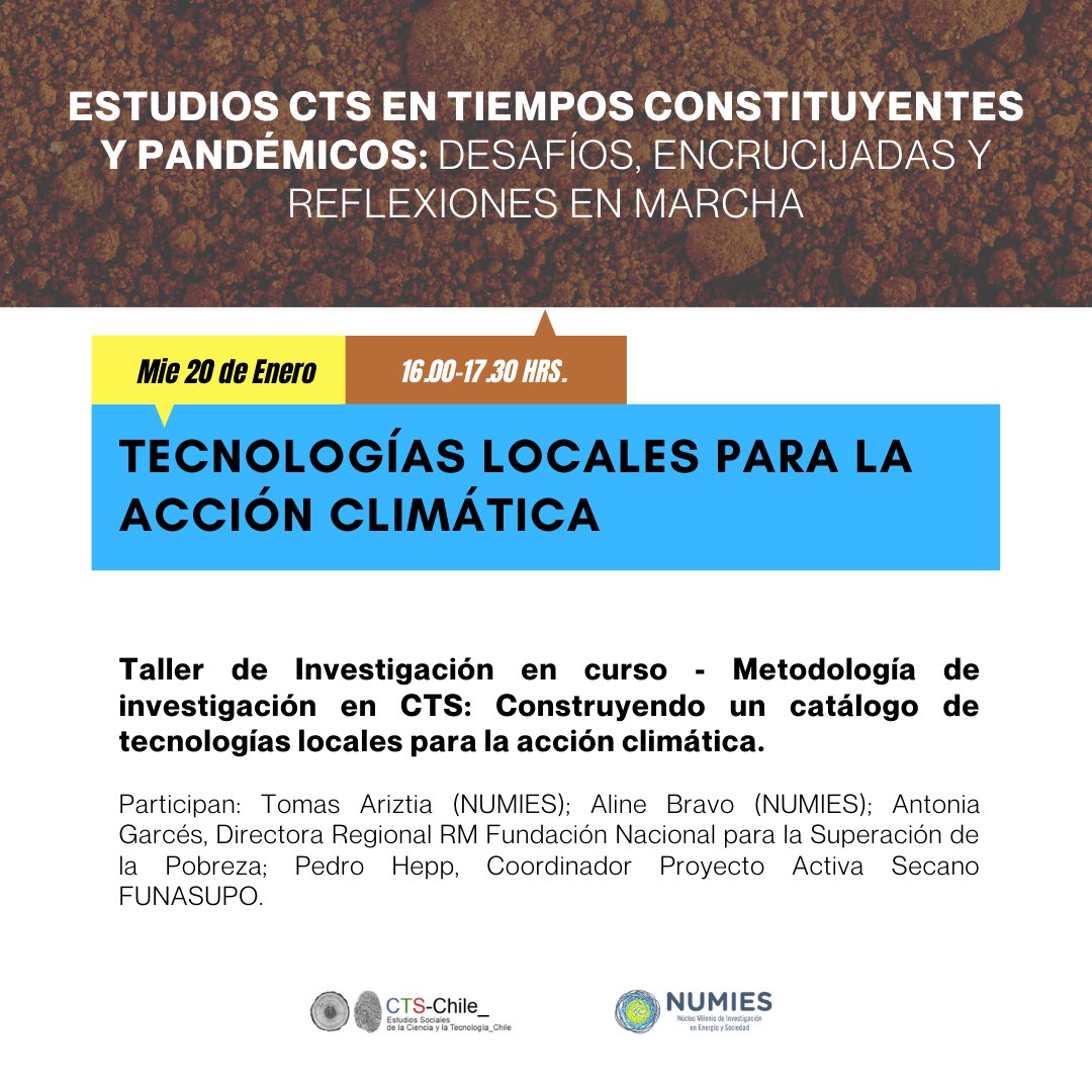 numies_cl's tweet photo. ¡Ahora sí! Los invitamos a revisar el programa completo del VII Encuentro CTS organizado por @unapcl
📅Mié 20, 11.15 hrs Sebastián Ureta participa en Métodos, prácticas deliberativas y participación en el #ProcesoConstituyente
Y a las 16.00 Mesa #NUMIES
https://t.co/79Yakjkr2s https://t.co/9d5q01nHRR